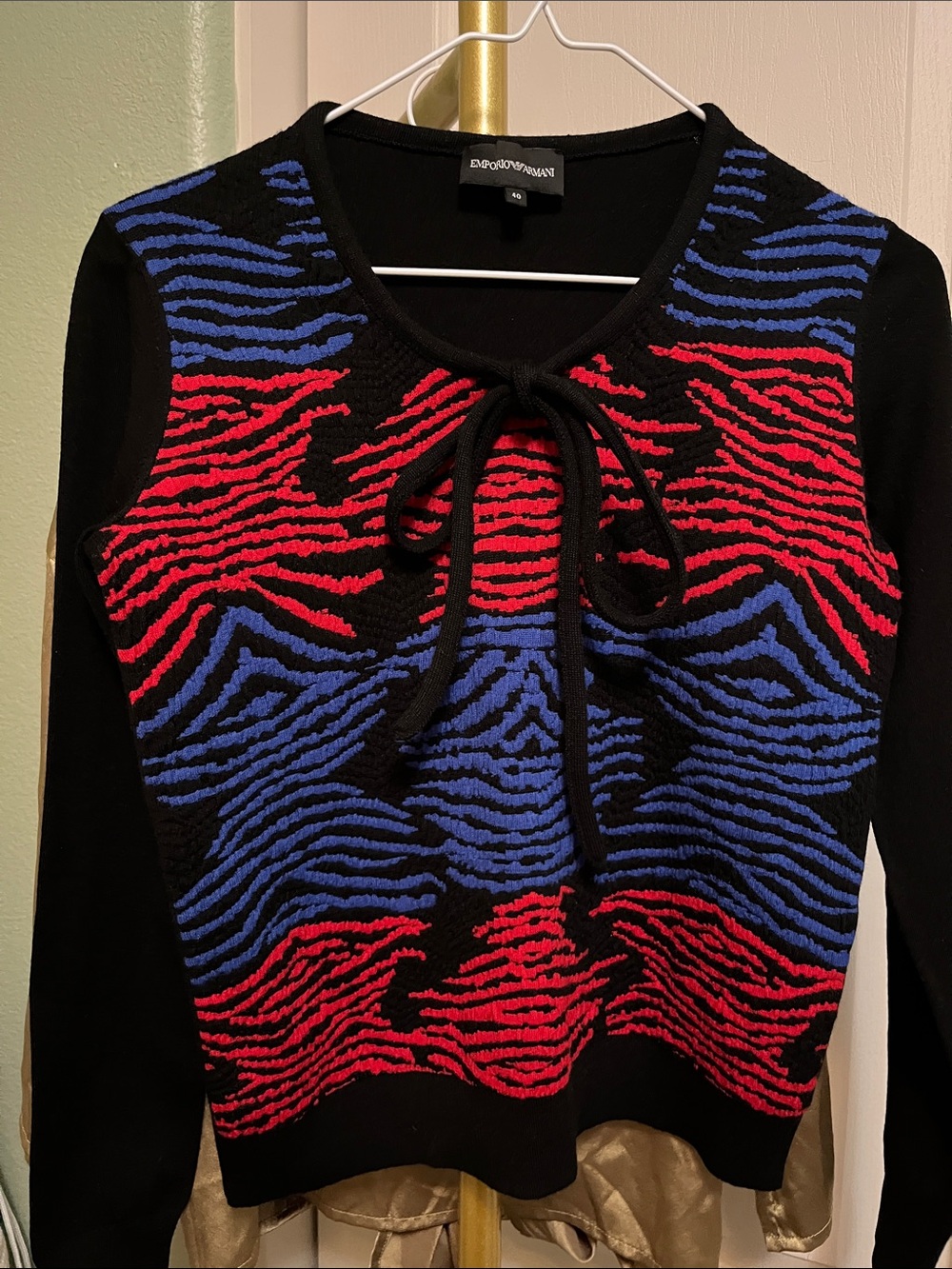 NEW Emporio Armani Black Crewneck Sweater Jacquard Womens Size 40 Eu or 4 US